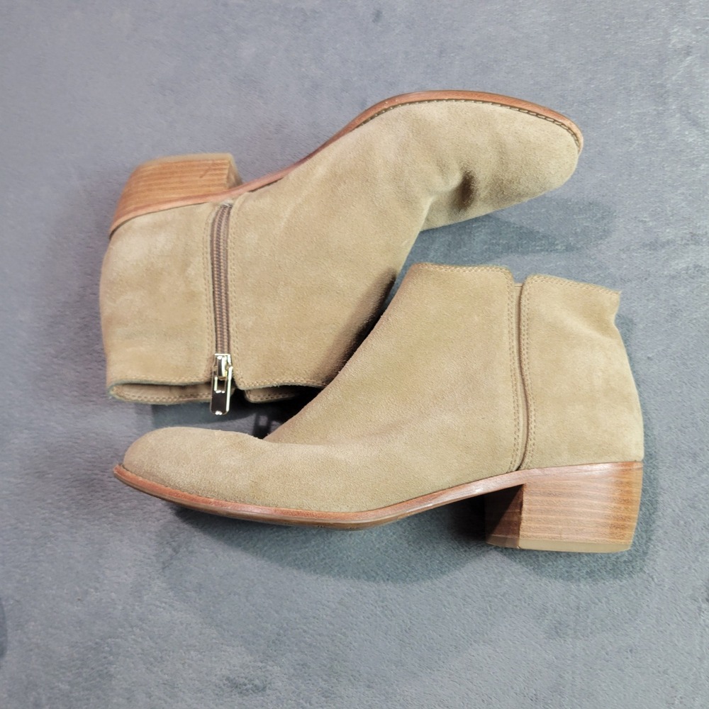 Antonio Melani Ankle Boots Womens 8.5 Tan Suede Block Heel Western Zip Booties